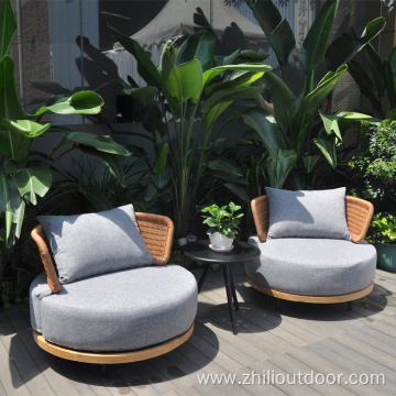 Outdoor Patio Rattan Teak Wood Sofa Chair Set